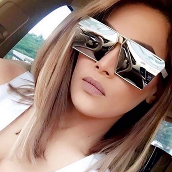 Oversize Shield Square Sunglasses-Silver *NEW*